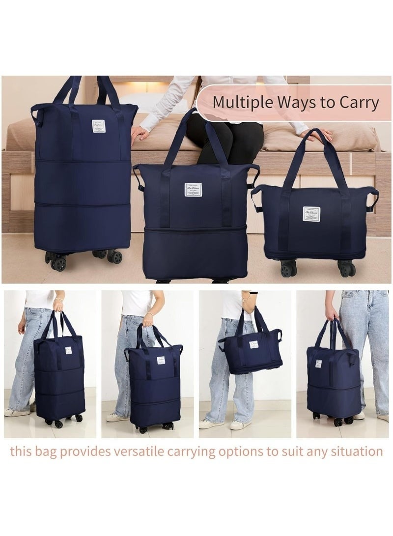 هونغ فو شنطة دفل بعجلات قابلة للطي والتوسيع للسفر – شنطة صغيرة للطي على المقعد السفلي، حقيبة سفر بعجلات للرحلات القصيرة وعطلات نهاية الأسبوع، قابلة للتوسيع من 18 لتر إلى 40 لتر، متعددة الاستخدام للسفر، الرياضة، التخييم، التسوق، خفيفة وعملية وسهلة الحمل، مزودة بعجلات دوارة 360° قابلة للإزالة، مصنوعة من خامات مقاومة للماء، مثالية للاستخدام المنزلي والاحترافي - Image 2